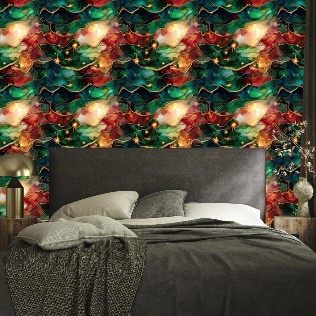 Bottle green, sea green, red and black ink wallpaper 50x1000
