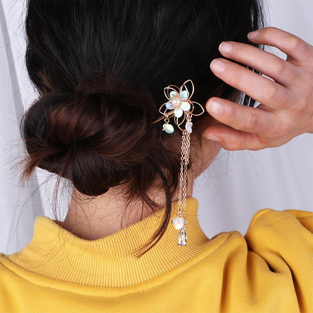 Chinese For Women Handwork Long Tassel Flower Hairpin Hanfu Hair Stick Hair Accessories Zinc Zinc Alloy