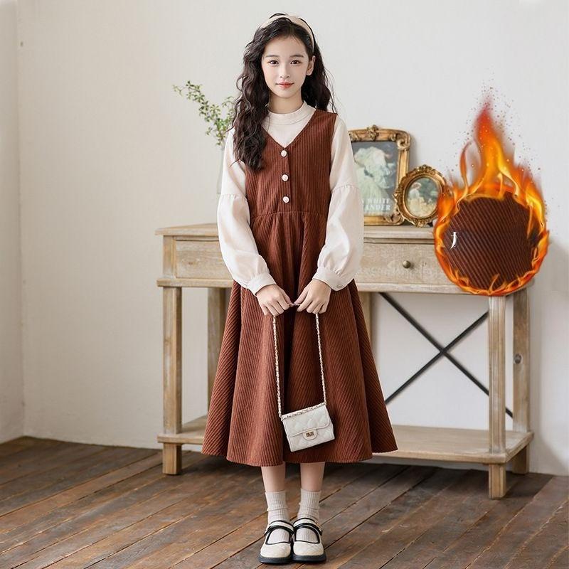 Модное двухпредметное платье для девочек Осень/Зима Детское минималистичное платье