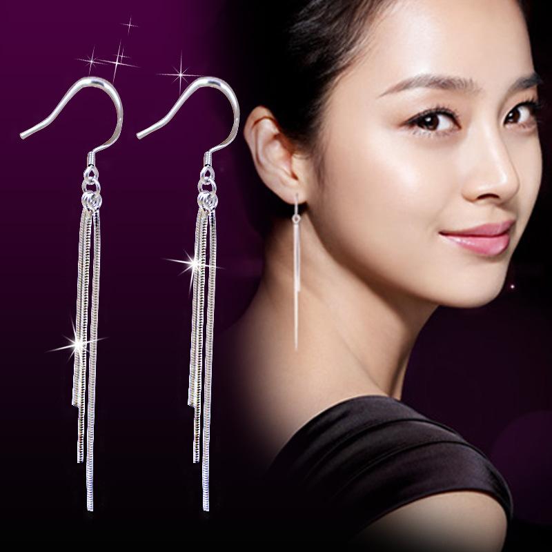 925 Silver Needle Korean Fashion Long Chain Tassel Earrings For Women Metal Earing Jewelry Trending Women's Drop Earrings