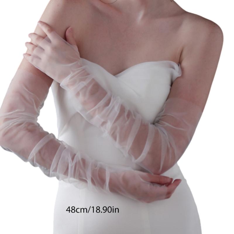 Simple White Arm Sleeves Sheer Gloves Elegant Bridal Gowns And Formal Occasion Elbow Length Gloves for Wedding Ceremony