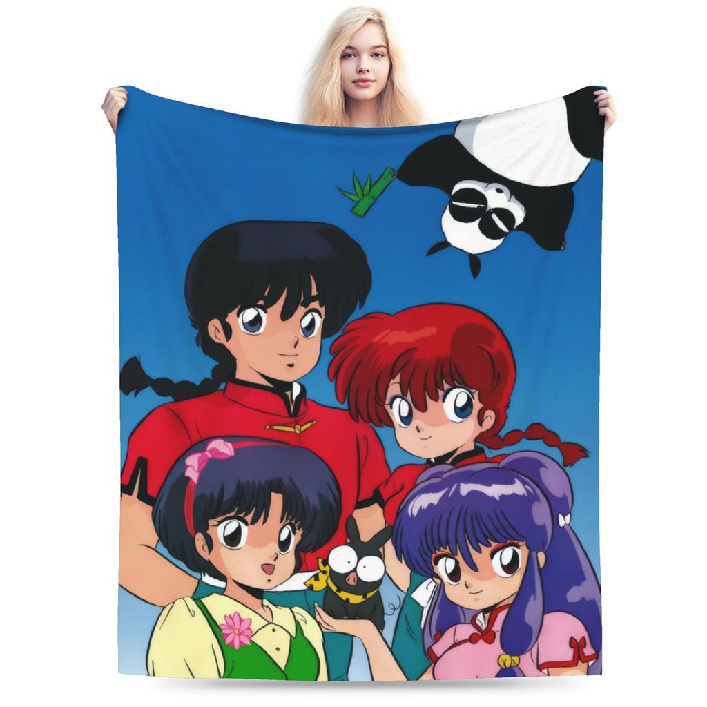 Anime Ranma And Akane Tendo Blanket Velvet Spring Autumn Multifunction Super Warm Throw Blankets for Bed Office Bedspread