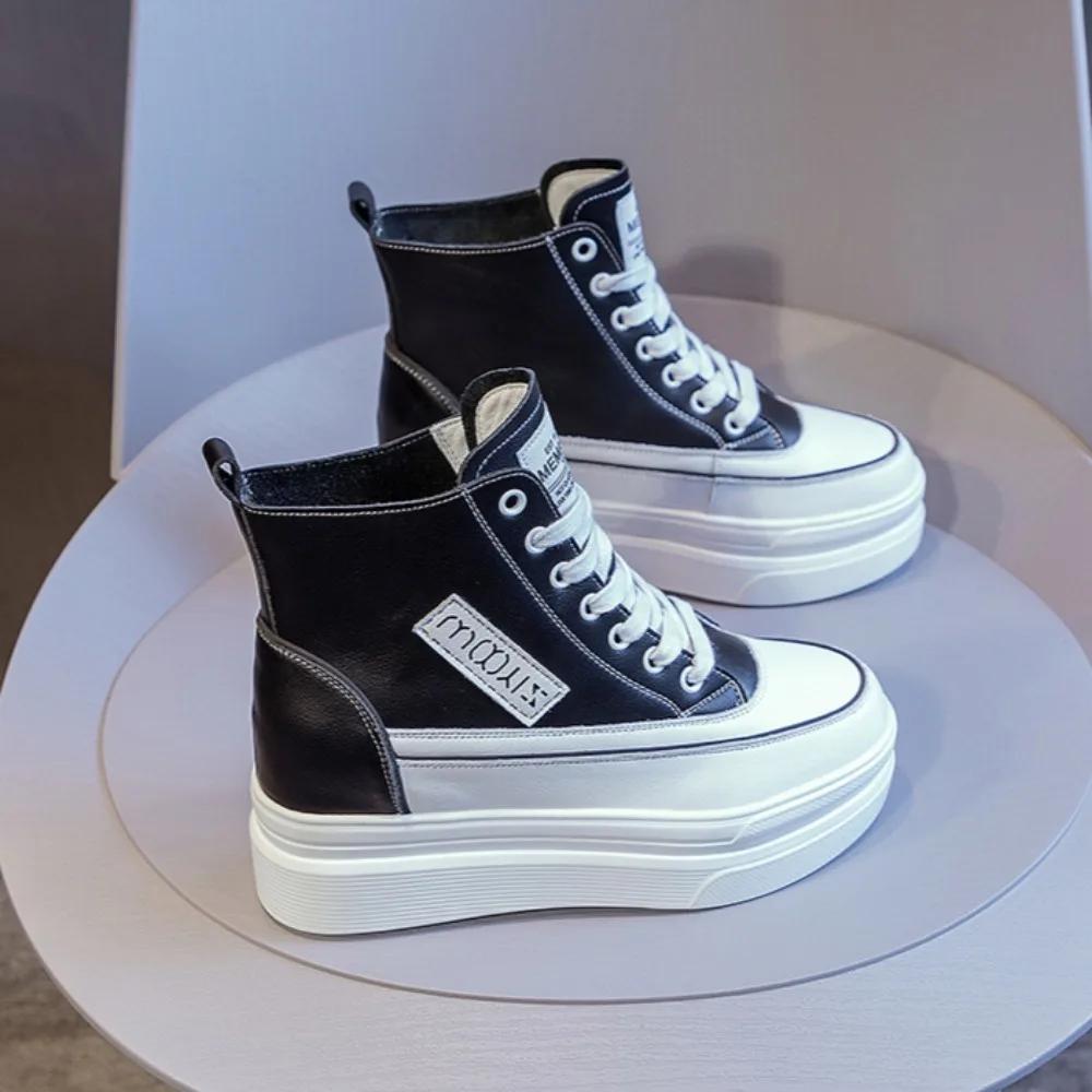 Женская обувь, модная, увеличивающая внутреннюю высоту, повседневная обувь, женская весенняя новая белая обувь с высоким берцем для студентов, белые кроссовки