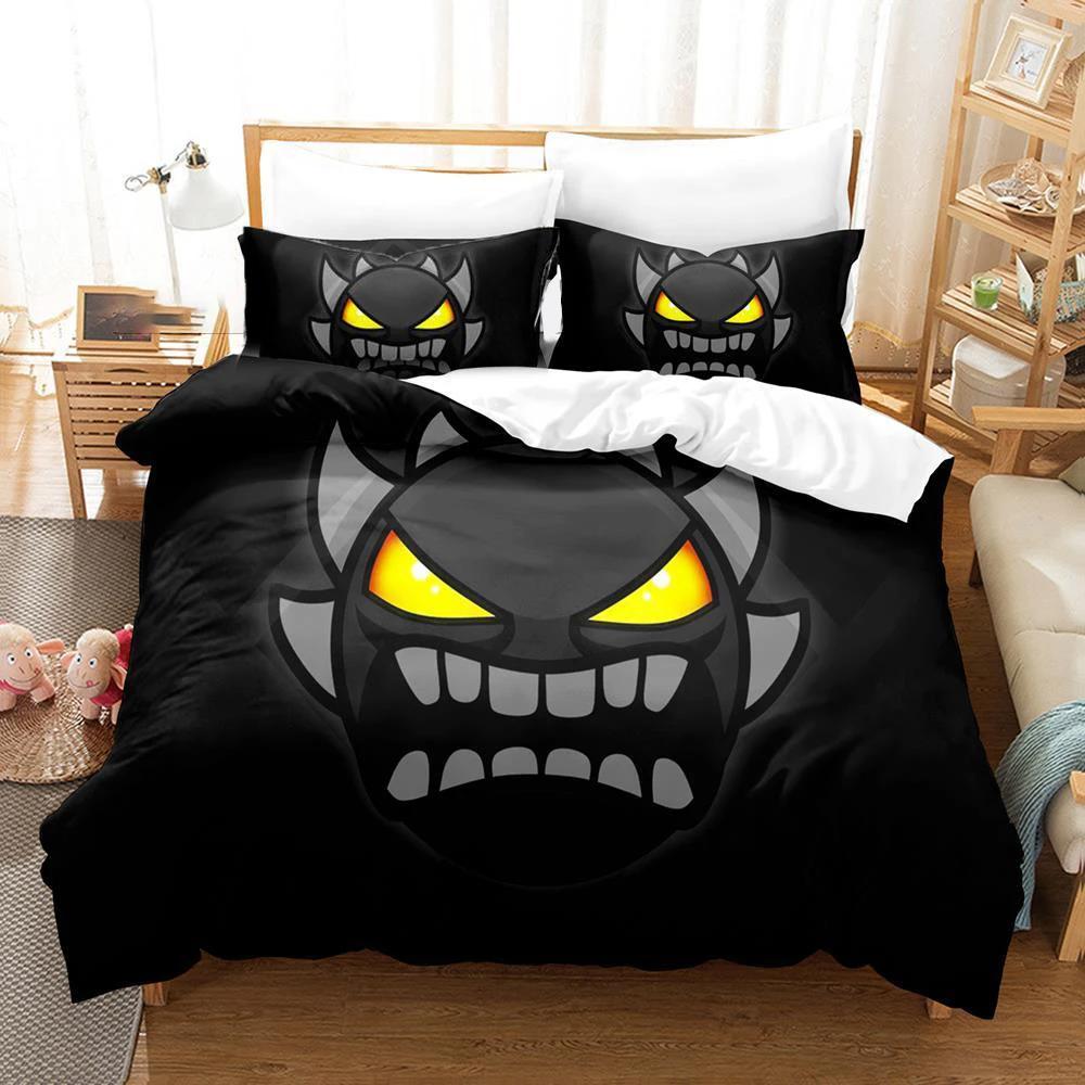 2D Game Geometry Dash Bedding Set Duvet Cover Comforter Bed Set Quilt Cover Pillowcase King Queen Twin Size Boys Girls Adults