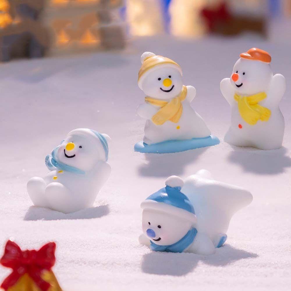 Cartoon Christmas Snowman Figurine Cute Snowman Statue Kids Gift Mini Snowman Ornament  Home Decor