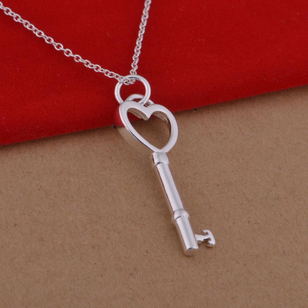 Ожерелье-ключик в форме сердца в корейском стиле с покрытием из стерлингового серебра 925 пробы