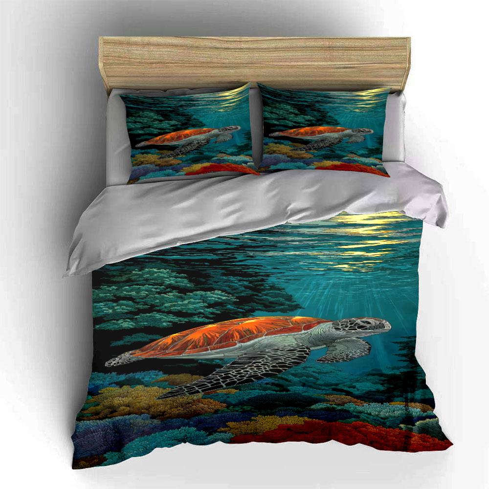 Sea turtle and coral. Bedding sets Duvet cover sets Duvet covers Pillowcases(1 * Duvet Cover 2 * Pillowcases, without duvet insert)