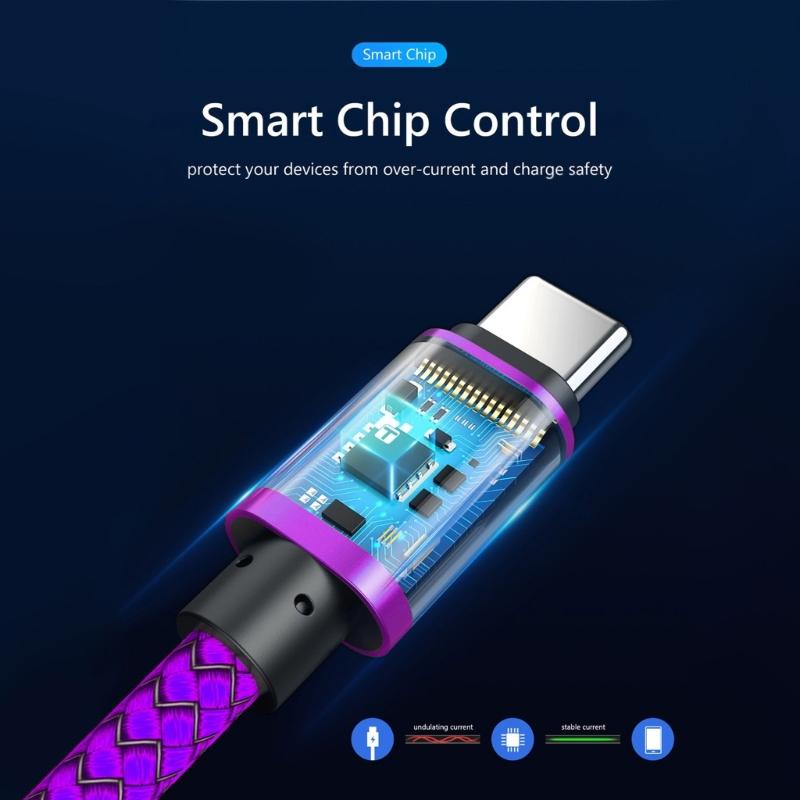 Нейлоновый плетеный кабель Type C для быстрой зарядки, зарядный кабель USB A для телефонов, планшетов, адаптеров питания, эффективный