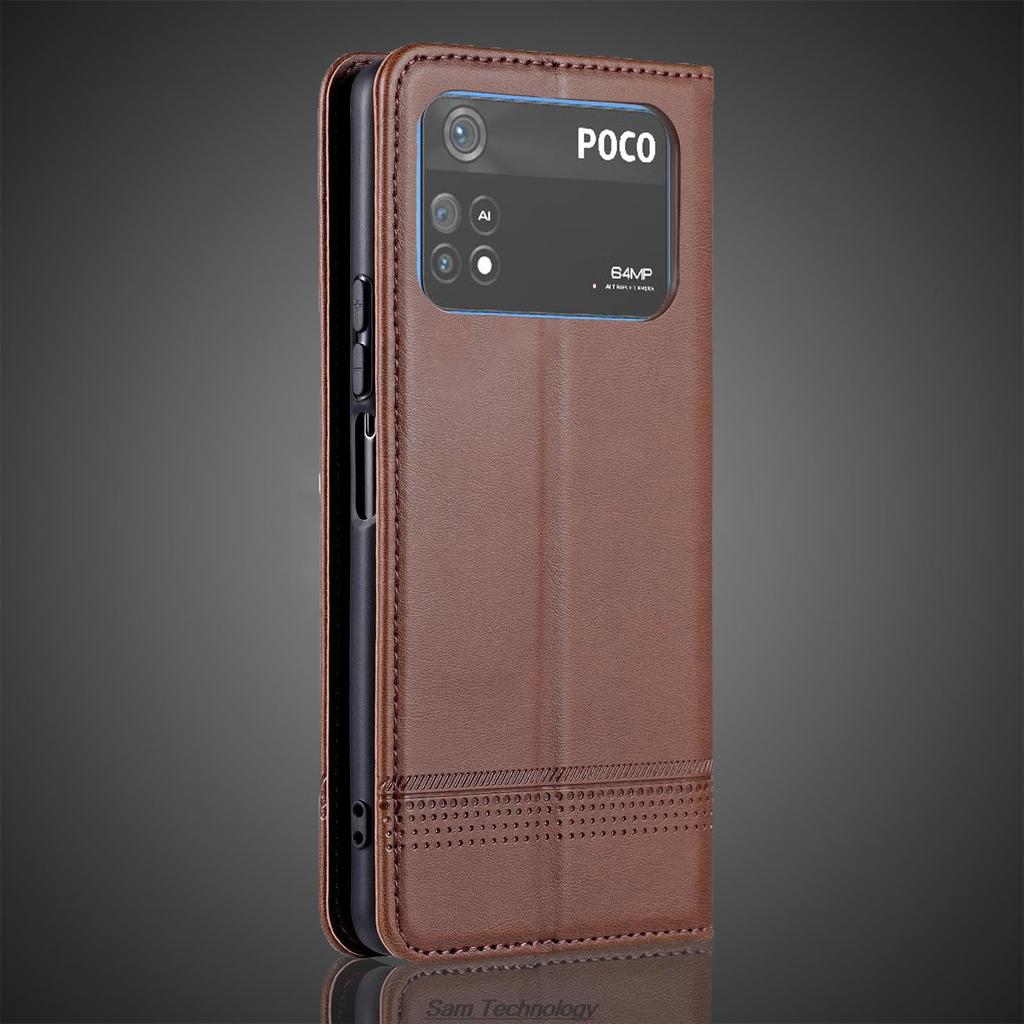 Роскошный магнитный адсорбционный кожаный чехол для Xiaomi POCOPHONE POCO M4 Pro 6.43" Flip Cover Защитный чехол Fundas Coque