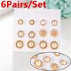 6Pairs/Set Women Round Hoop Jewelry Zircon Pearl Ear Stud Embroidery Rose Drop Dangle Earrings