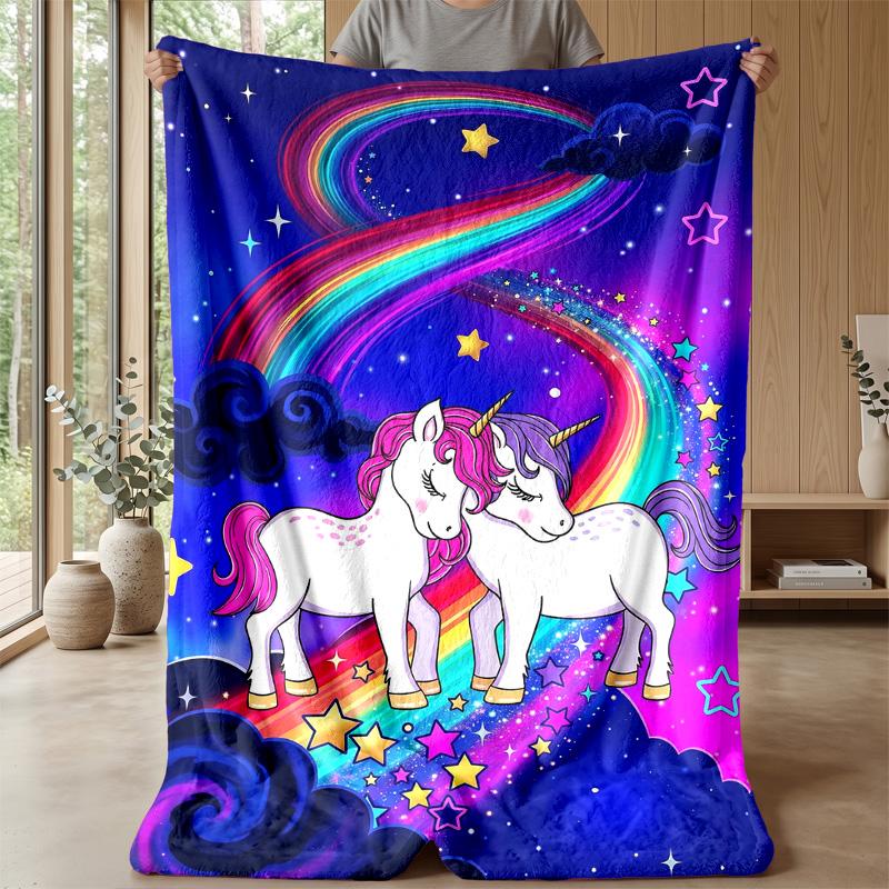 Unicorns in Magical Sky Theme blanket Lightweight Warm Flannel Blanket Decorative Throw Blanket for Home Decoration