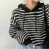 Women's New Spliced Socket Hooded Stripes Fashionable Loose Versatile Casual Long-sleeved Sweatshirts