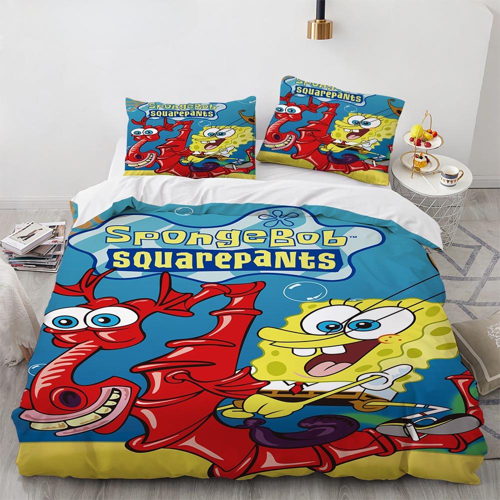 3D Cartoon S-Spongebob Bedding Set Polyester Duvet Cover Pillowcase Kids Bedroom Bed Twin Full Queen Size for Children Room gift