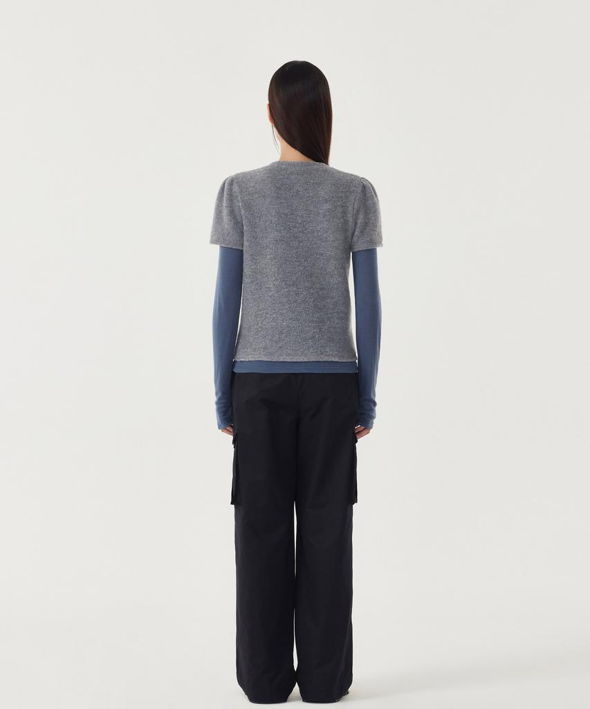 COVERNAT WOMAN Henley Neck Layered Long Sleeve Melange Gray