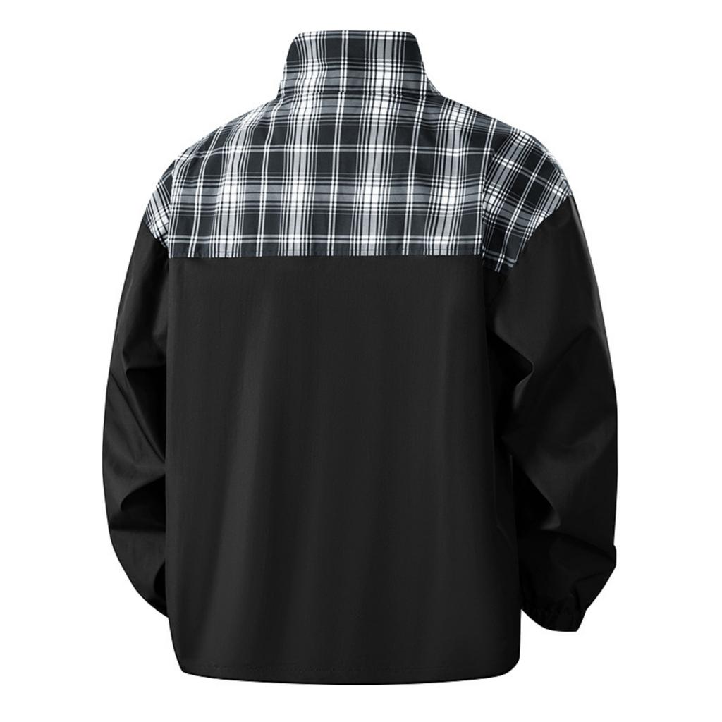 Мужская повседневная двухсторонняя куртка с цветными блоками, Мужская свободная лоскутная клетчатая куртка