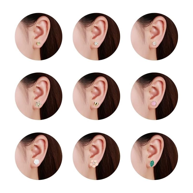 Umiwe Earrings Set 30 Pairs Surgical Stainless Steel Ladies Popularity Compatible with Metal Allergies Fashionable Cute South Korea Woman Accessories