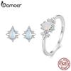Real 925 Sterling Silver Delicate Opal Ring & Stud Earrings for Women Promise Ring Fine Jewelry Set Wedding Party Gift