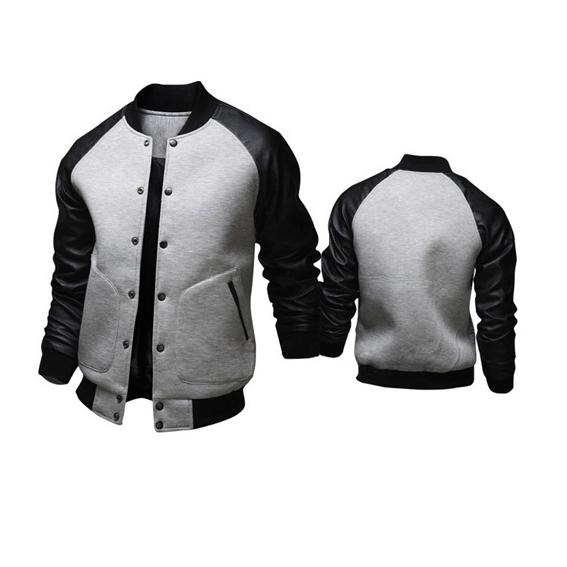Мужская бейсбольная куртка с большим карманом и кожаным рукавом, тонкие дизайнерские пальто