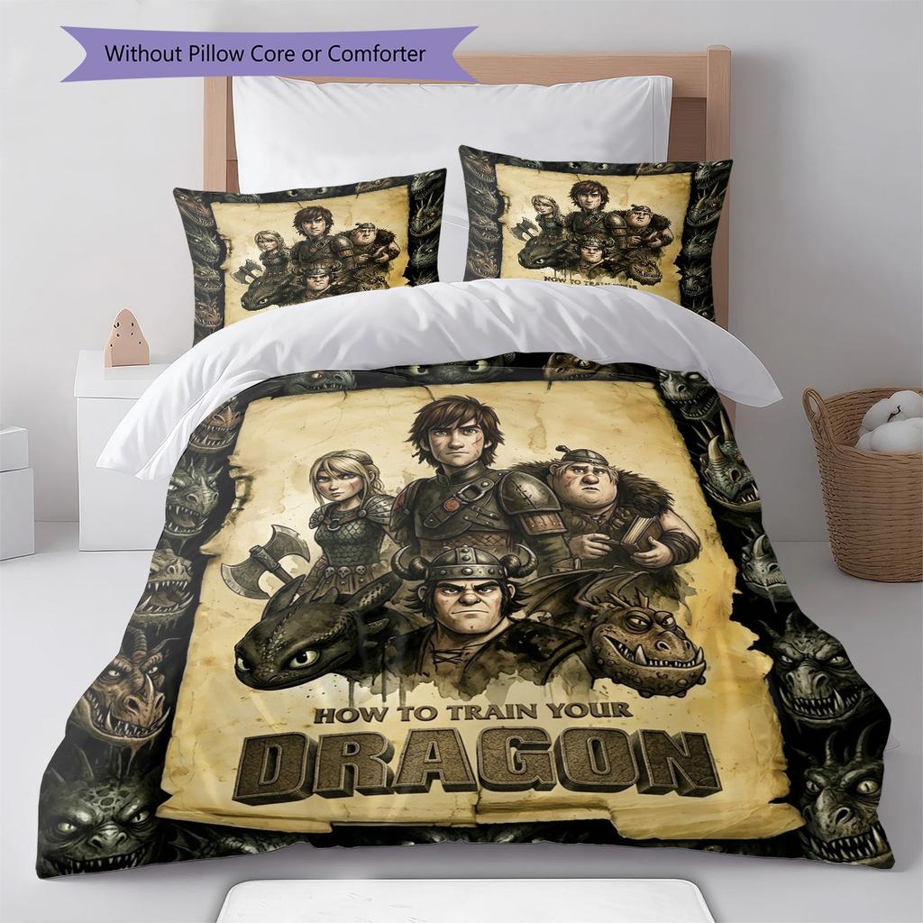How Train Dragon Pattern Bedding Quilt Set Quilt Cover Pillowcase Home Birthday Gift(1 * duvet cover + 2 * pillowcase, without core)