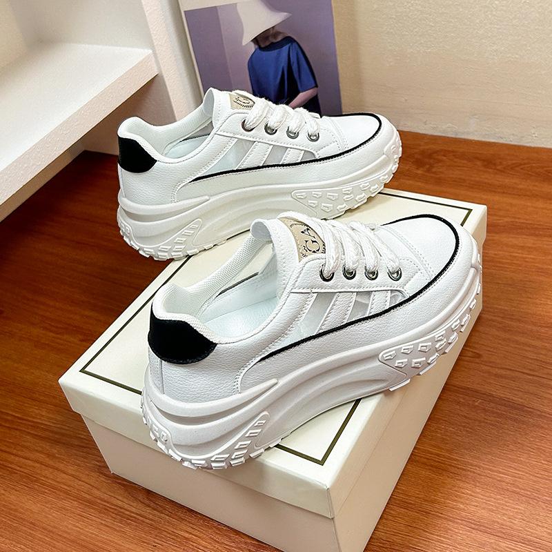 Весенние новые женские кроссовки на толстой подошве в корейском стиле, повседневные плоские спортивные туфли, женские дышащие повседневные белые кроссовки для бега