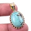 Natural Tibetan Turquoise Gemstone 925 Solid Silver Two Tone Pendant 1.50'' D0W60