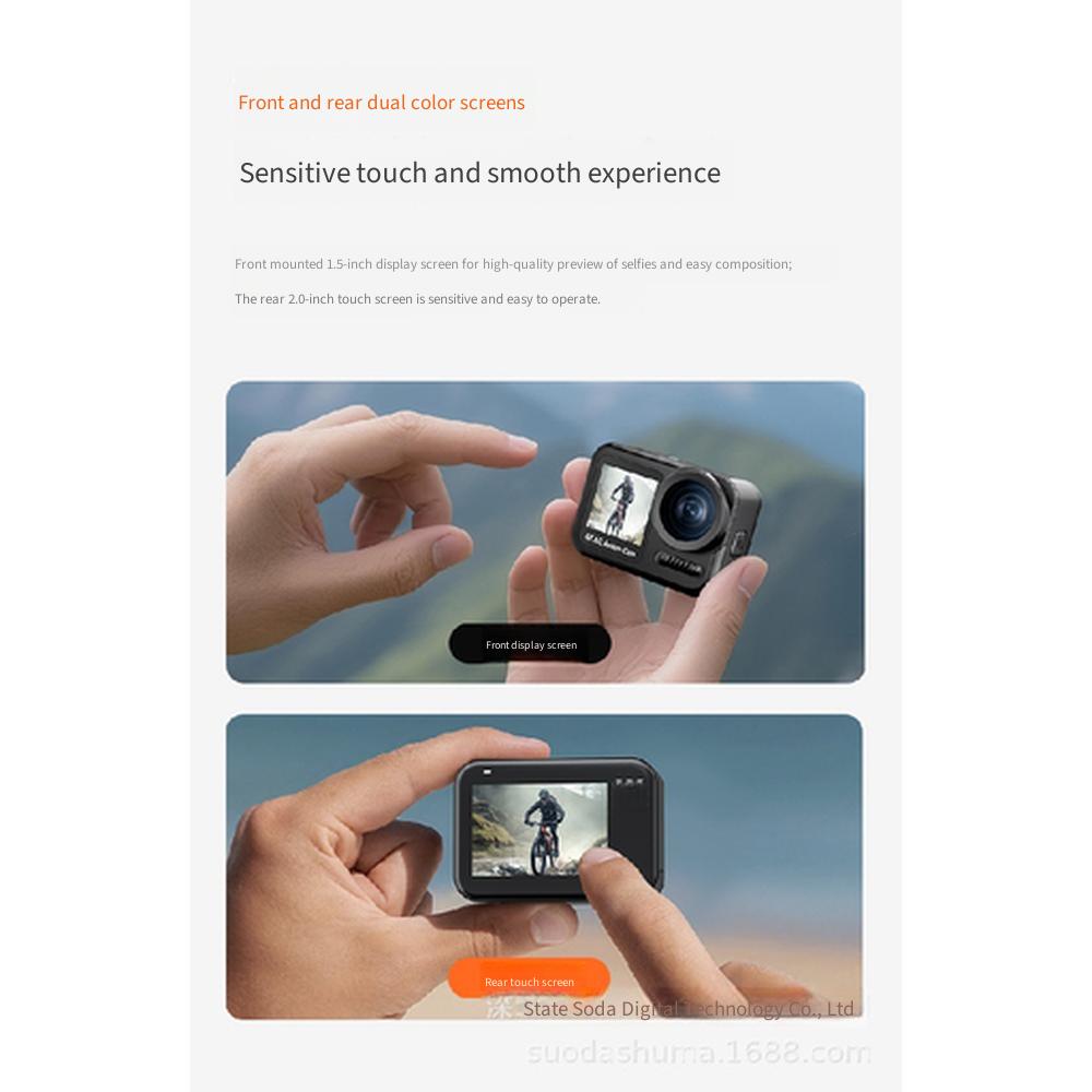 4K HD Sports Action Camera with Dual Front & Rear Color Screens, Waterproof Portable Outdoor Video Recorder