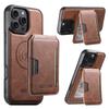 For iPhone 16 Pro Magnetic Case Cowhide Texture Leather Back Cover with Card Bag Kickstand