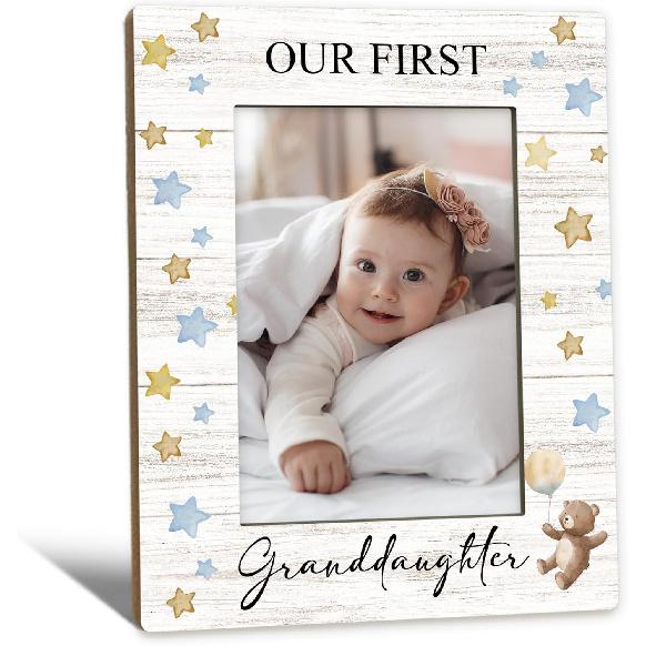 First Granddaughter Gifts Picture Frame 4x6, First Time Grandparents Gifts Photo Frame, New Baby Gift for Grandparents, New Grandparent Gift Wooden