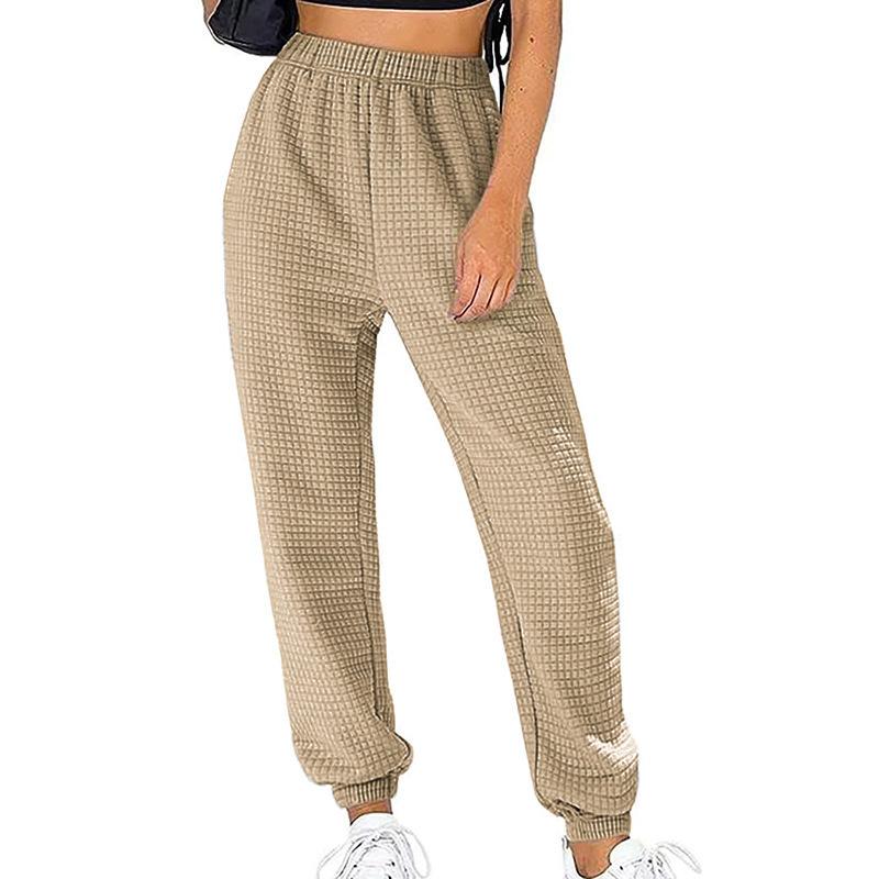 Autumn and Winter Solid High Waist Elastic Sports Waffle Pattern Patch Loose Fashion Casual Elegant Commuter Basic Pants