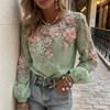 Женские топы с круглым вырезом, длинным рукавом, свободного кроя, футболка с 3D цветочным принтом, декором из искусственного жемчуга, пуловер, повседневная офисная одежда