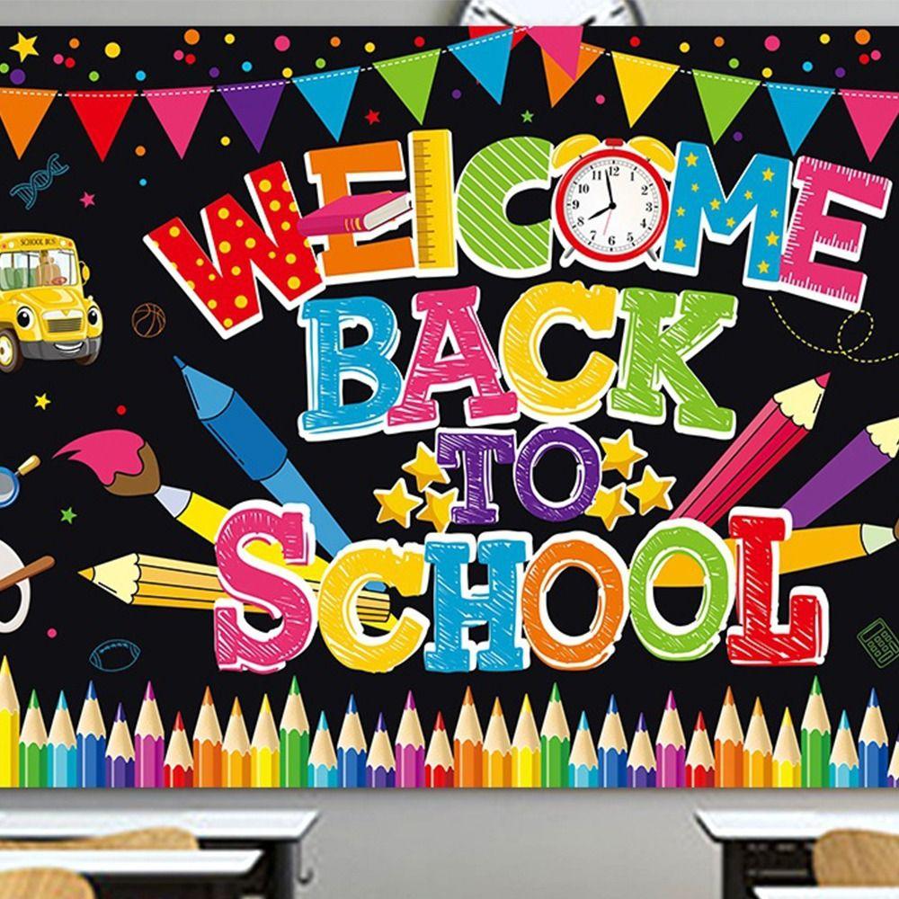 Мультяшный баннер «Снова в школу», складные школьные украшения, баннер-фон «С возвращением», классные комнаты