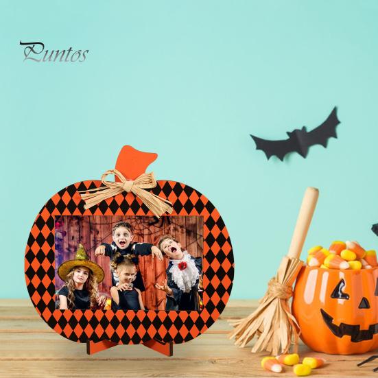Хэллоуин деревянные фоторамки тыква клетчатый держатель для фотографий настольное украшение для дома ферма гостиная внутренний декор для вечеринки
