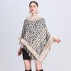 Women's Cape Faux Fur Shawl Wrap Poncho with Faux Fur Trim Female Winter Knitted Leopard-print Sleeveless Cardigan Cloak Coat With Tassels for Party