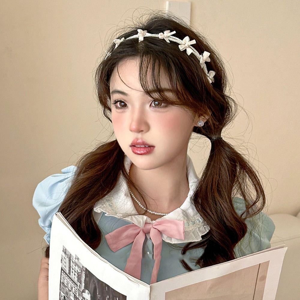 Headwear Pearl Hair Band Korean Style Pearl Hair Hoop Fashion Bow Headband Girl