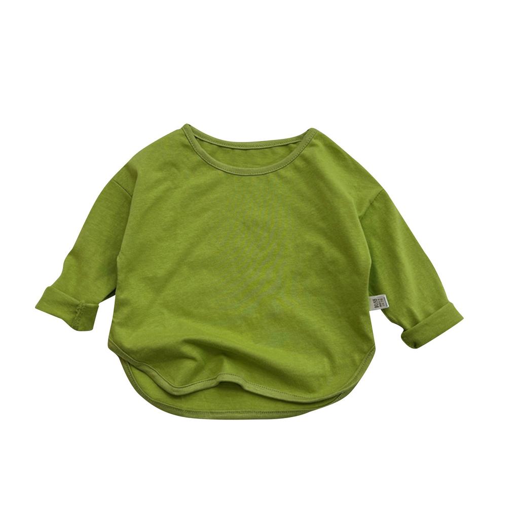 Пуловеры с круглым вырезом для мальчиков и девочек, футболки с длинными рукавами, однотонные детские топы