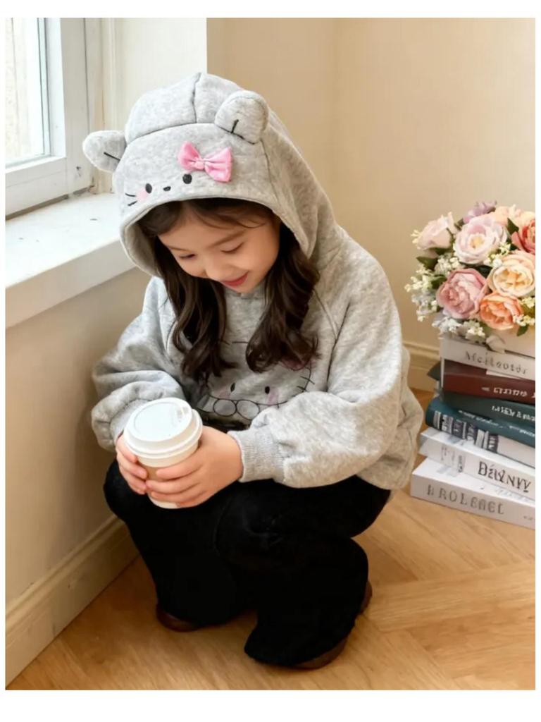 Детский осенне-зимний 2025 года набор: Худи с мультяшным бантом и расклешенные брюки