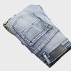 Men's Washed Blue Embroidered Patch Straight Jeans