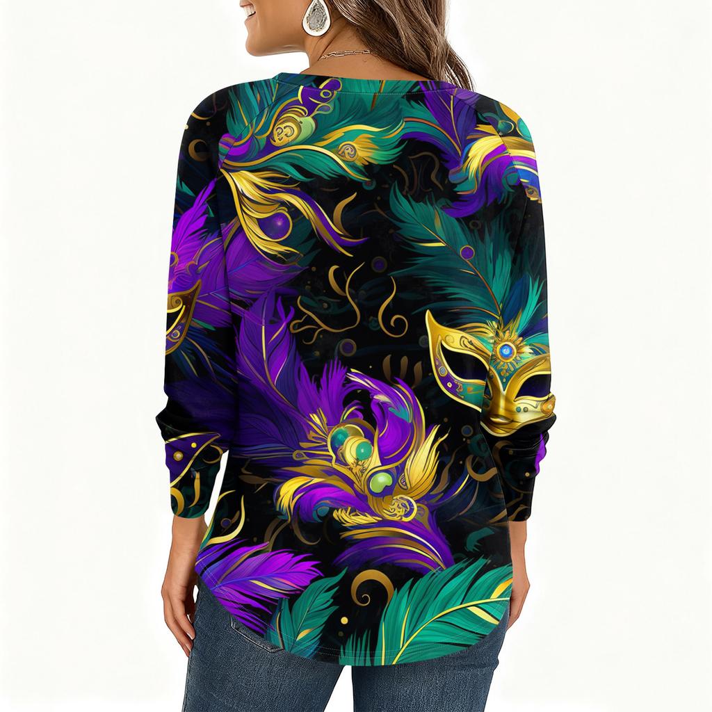 Женская модная свободная повседневная блузка с длинным рукавом и карнавальным принтом