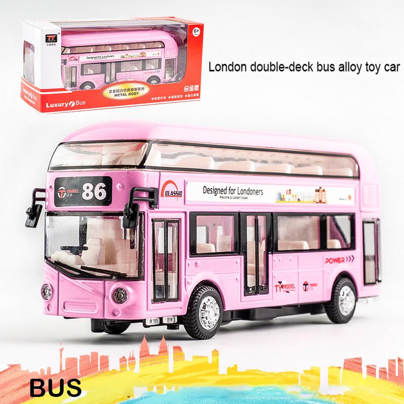 Двухэтажный автобус, литая под давлением модель игрушки, игрушечный автомобиль с откатным механизмом со звуком и светом для детей, коллекция подарков для мальчиков и девочек
