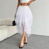 Irregular Mesh High Waist Tulle Midi Skirt for Women - 2025 Spring Arrival