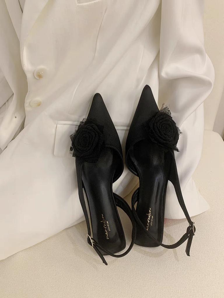 Fashion Flower Pointed Toe Sandals Elegant Shallow Slippers 2025 Summer New Low Heels Women Shoes Trend Fashion Dress Party Zapatillas