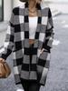 Women's Plaid Color Block Long-Sleeve Knit Cardigan - Comfortable & Casual for Autumn/Winter