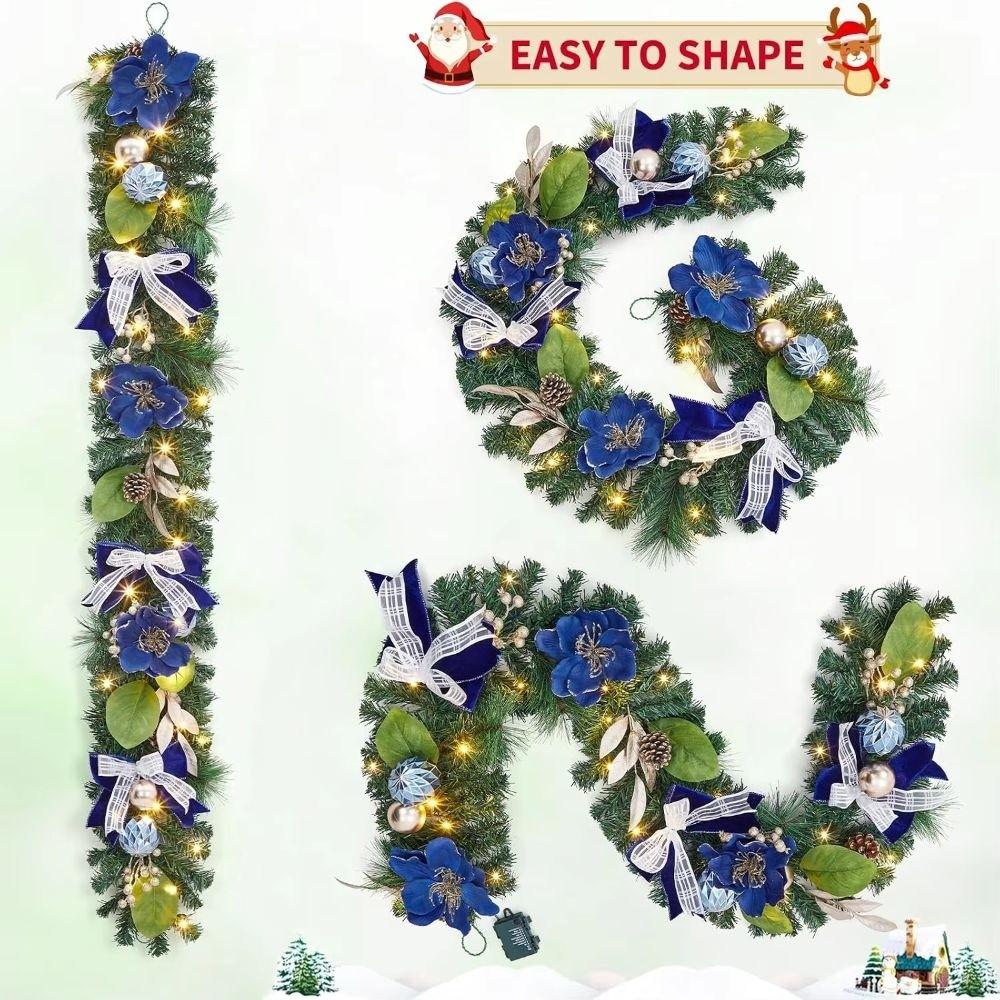 Rattan Artificial Garland with Light Prelit Garland Xmas Christmas Garland Mantle