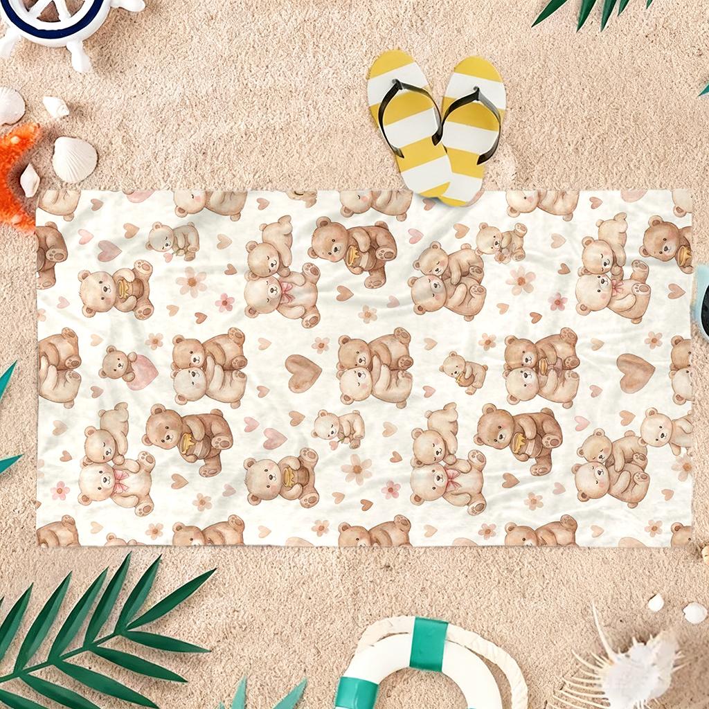 1pc Cute Cartoon Teddy Bear Beach Towel Quick-drying Super Absorbent Suitable for Beach Vacation Pool Summer Gift for Friends