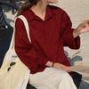 All-match Ladies Single Breasted Tops Long Sleeve Simple Red Blouse Office 2023 Casual Loose Turn-down Collar Women Shirts 30393