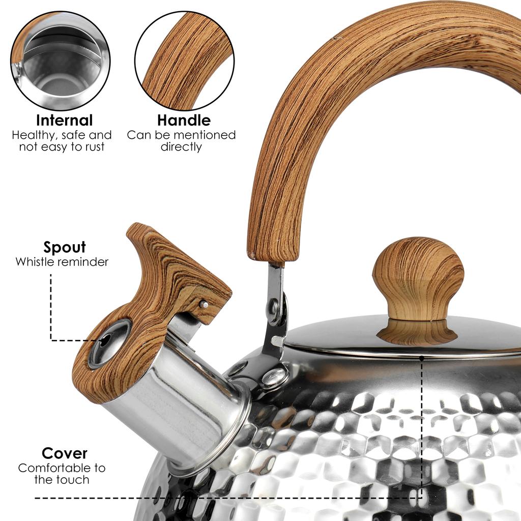 3/2L Tea Kettle with Anti-scald Handle Food Grade Stainless Steel Stove Top Tea Kettle Rustproof Whistling Tea Kettle