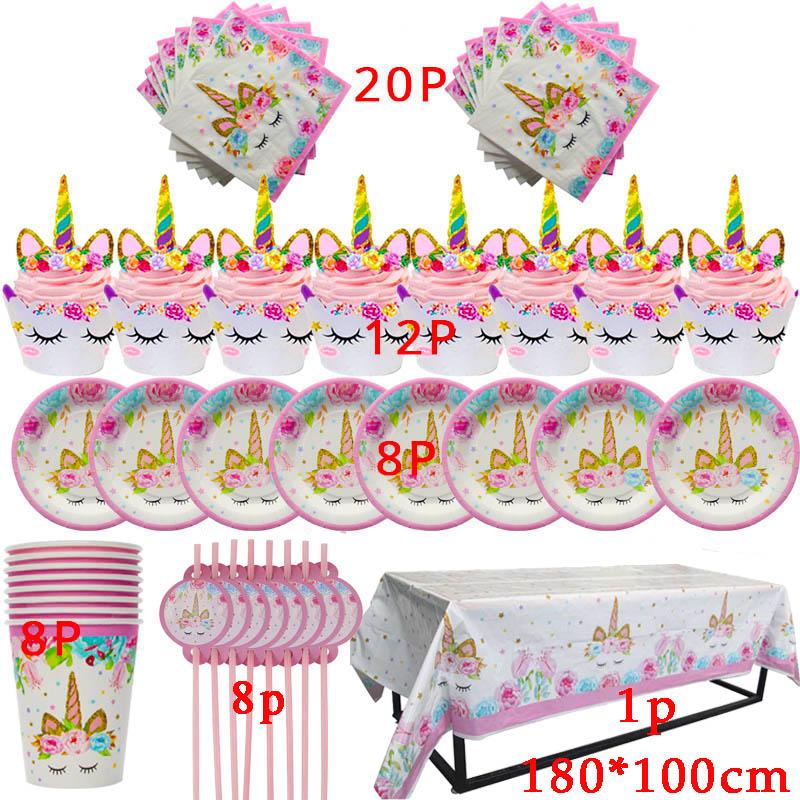 Unicorn Decoration Birthday Party Decor Kids Unicorn Disposable Tableware Set Unicornio Baby Shower Girl Birthday Party Supplies