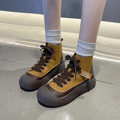 Повседневные шикарные кроссовки для женщин весна-осень новые ботильоны на шнуровке ретро с круглым носком комфортные высокие спортивные туфли с высоким берцем Botas
