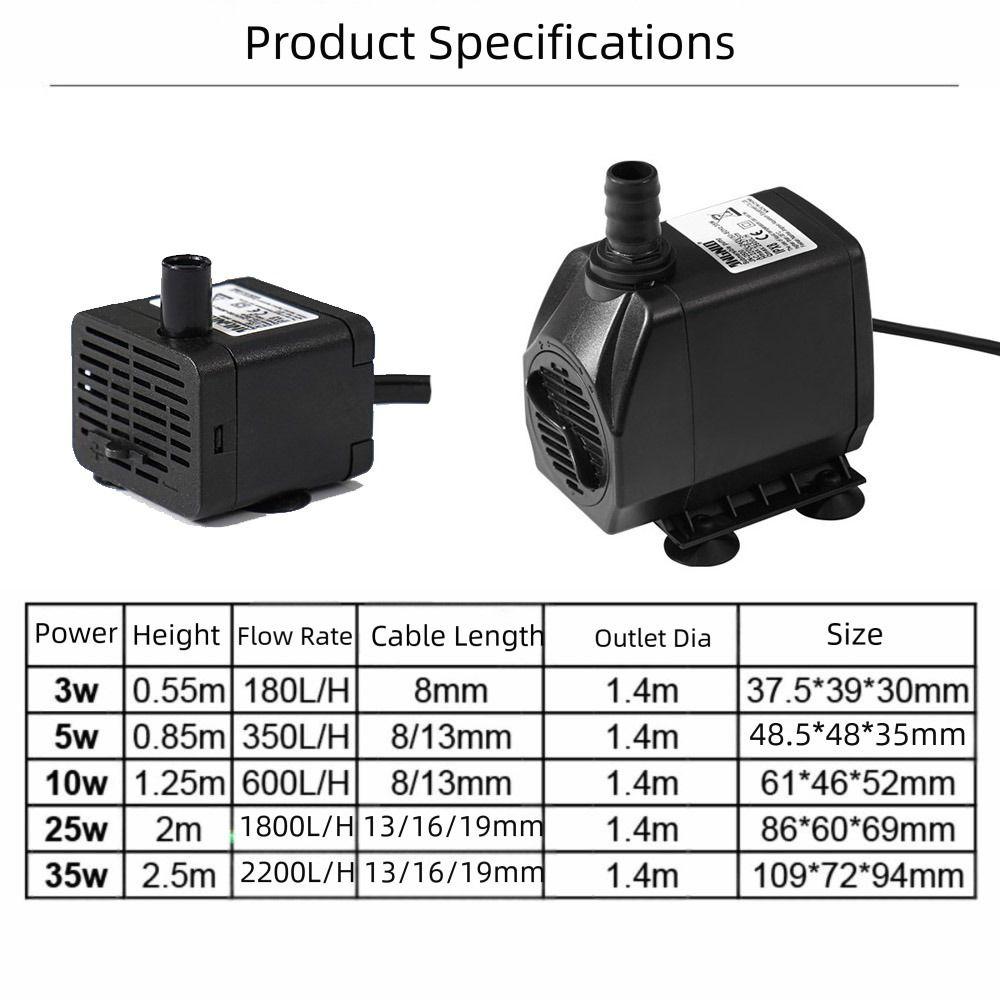 Ultra-Quiet Fountain Pump Submersible Ponds Fountains Fish Tank Filter Pump  Fish Pond Aquarium