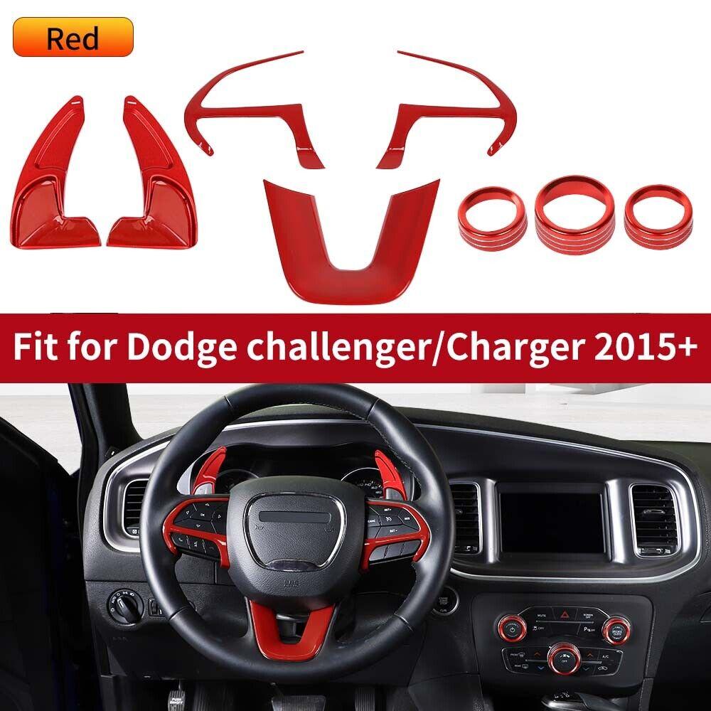 8X Steering Wheel Paddle Shifters AC/Audio Red Cover For Dodge Chgr/Chall 2015+